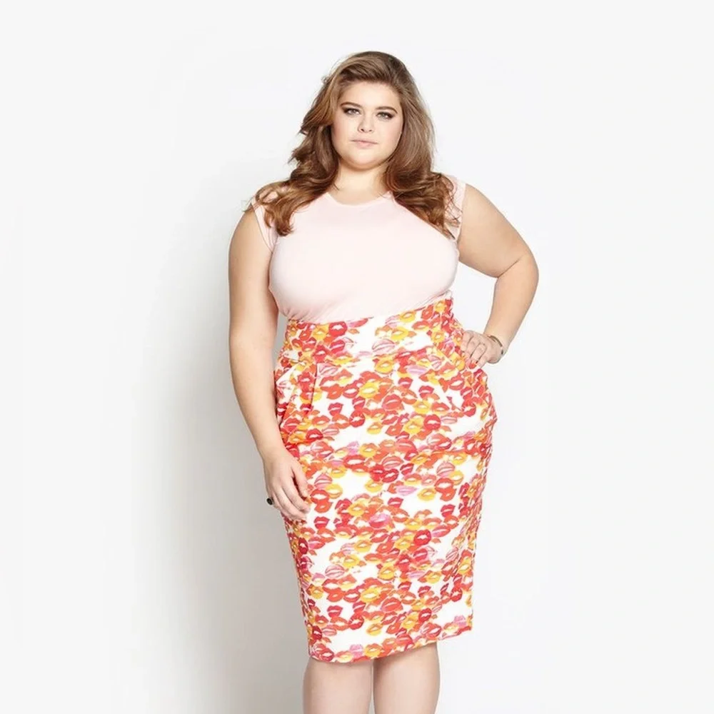 RARE Beth Ditto Lipstick Print Lola Pencil Skirt Like New Size 26